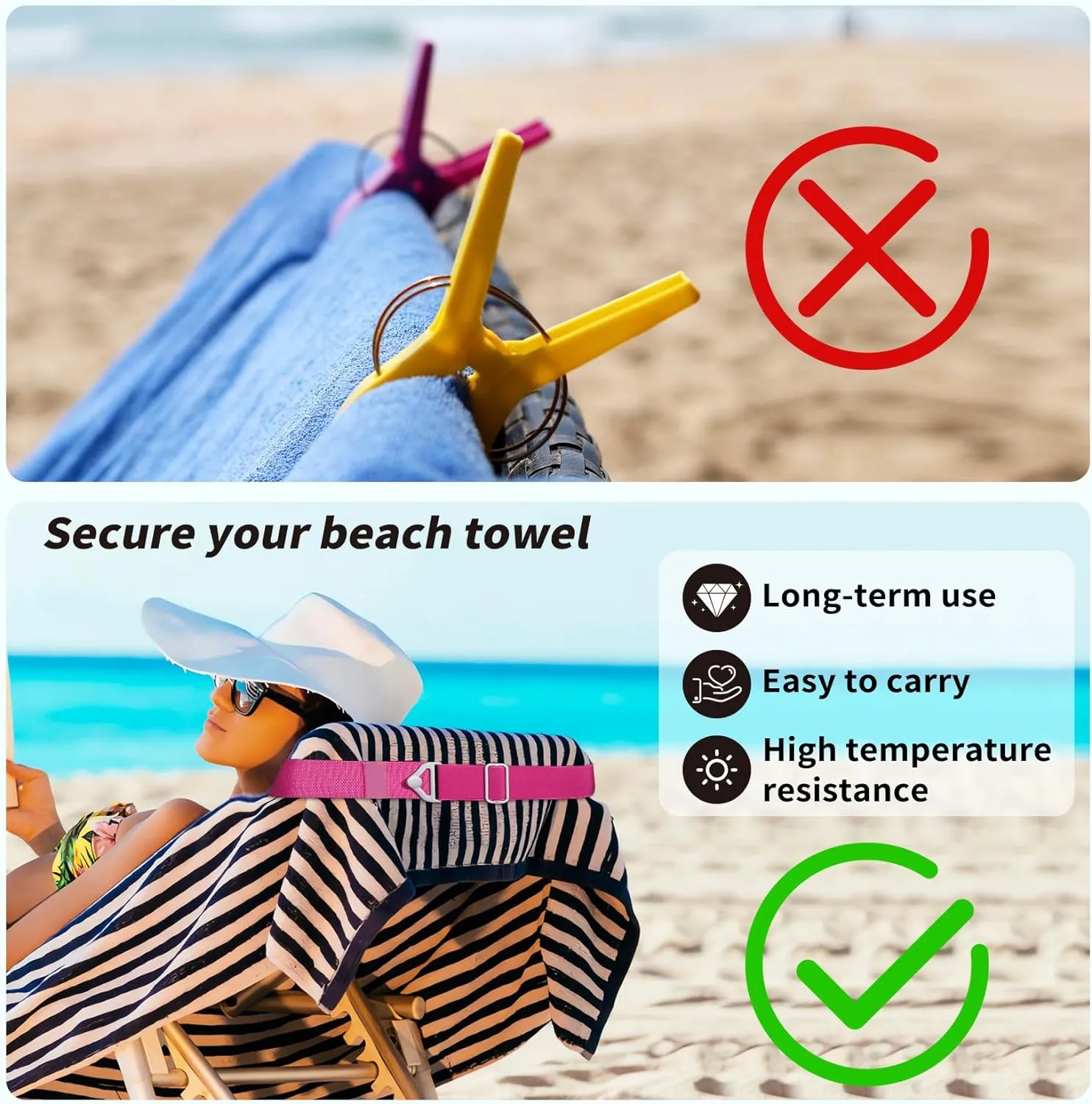 TOOVREN 2-in-1 Luggage Straps Add a Bag Bungees Travel Belt for Luggage Strap for Backpack Attachment Over Handle Carry On Bag Adjustable Elastic Suitcases Belt Travel Accessories Rose