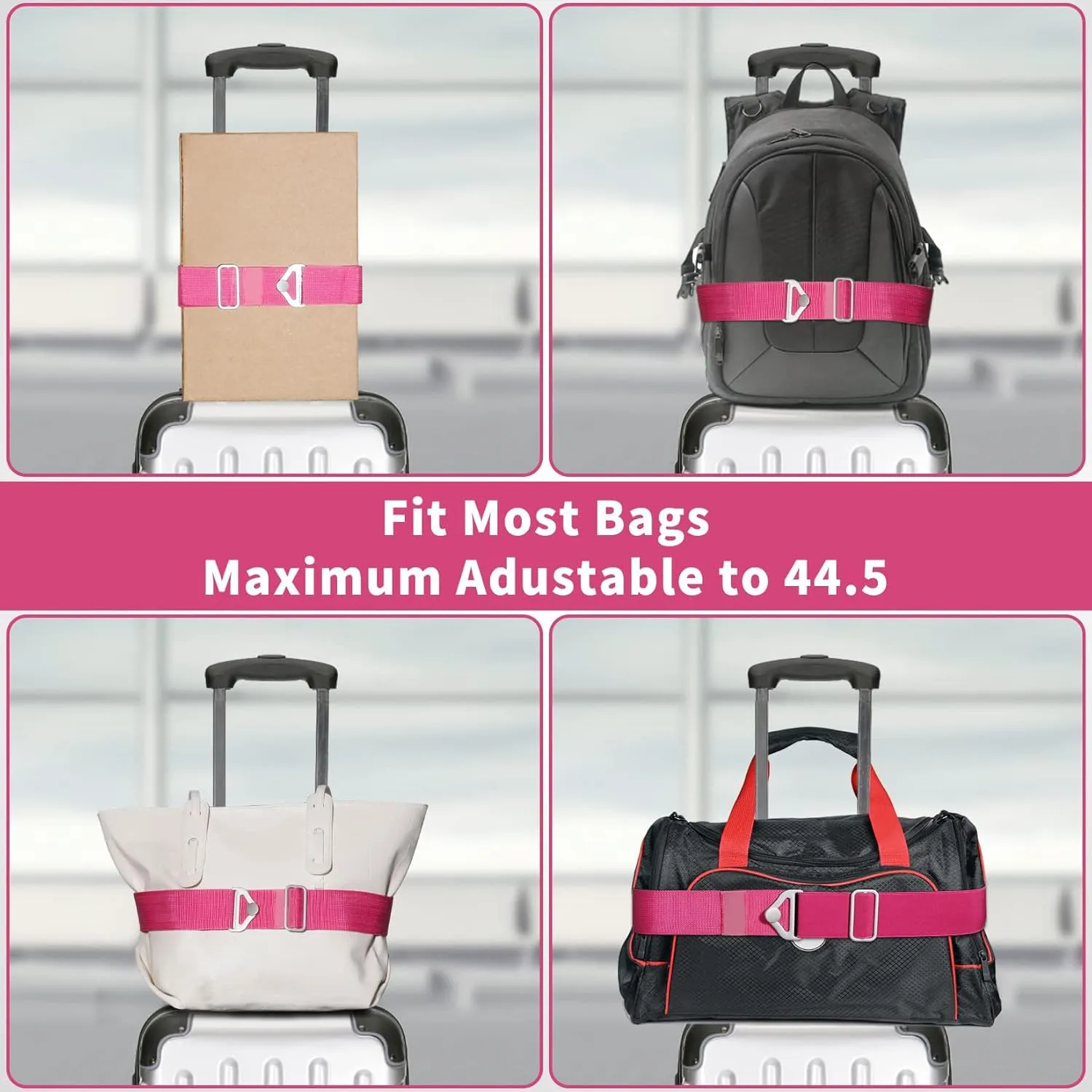 TOOVREN 2-in-1 Luggage Straps Add a Bag Bungees Travel Belt for Luggage Strap for Backpack Attachment Over Handle Carry On Bag Adjustable Elastic Suitcases Belt Travel Accessories Rose