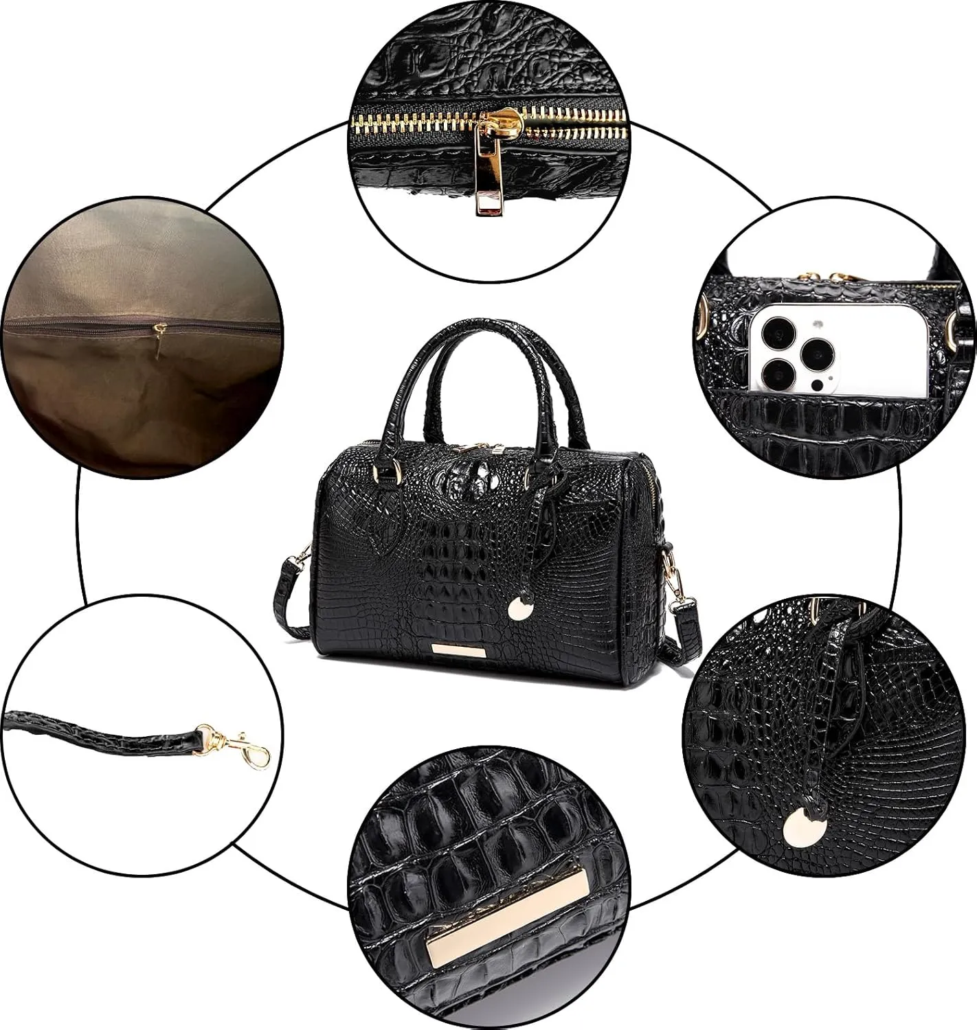 Top-Handle Crocodile Purses For Women Crossbody Leather Bags Trendy Large Capacity Tote with Shoulder Strap