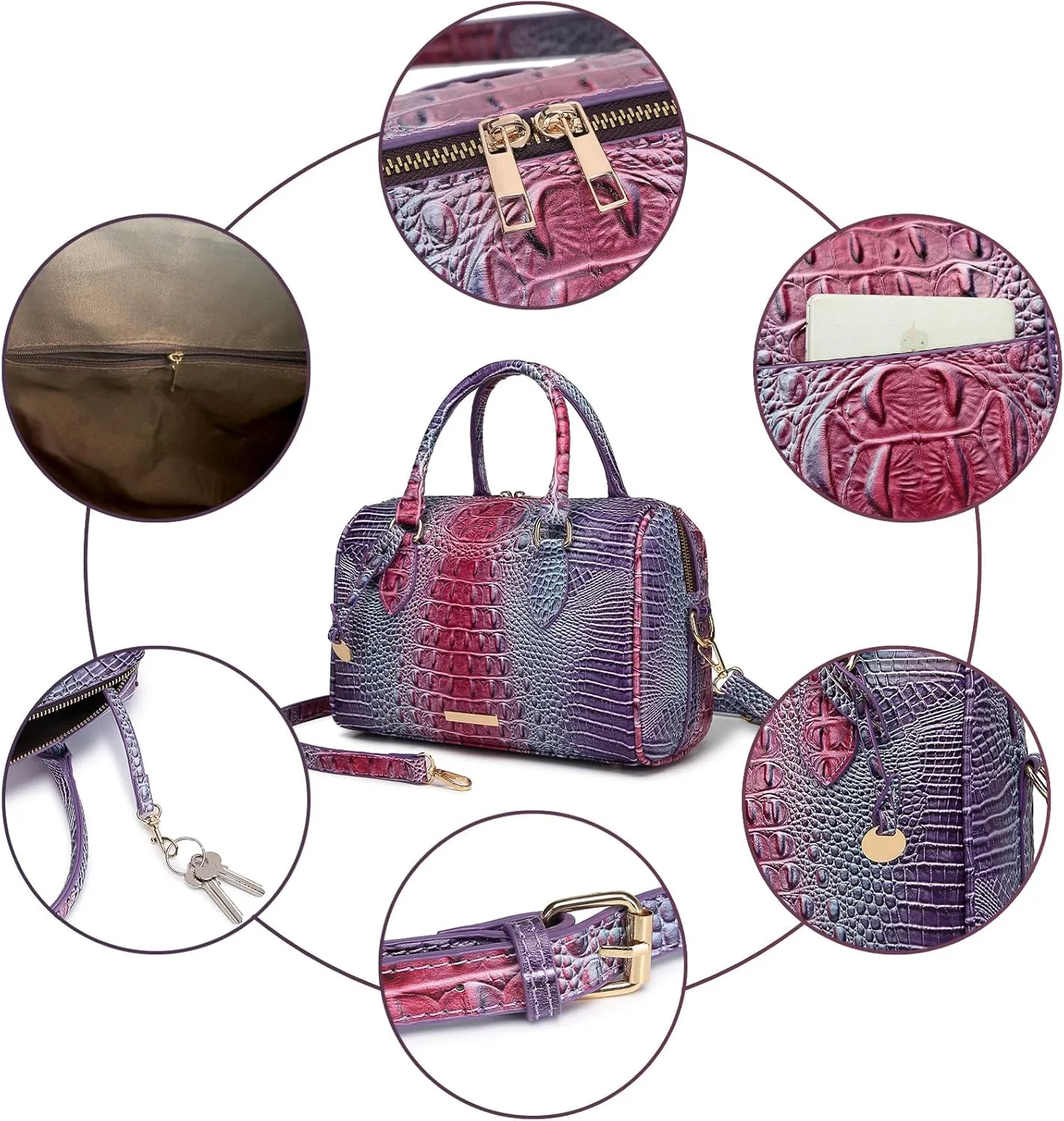Top-Handle Crocodile Purses For Women Crossbody Leather Bags Trendy Large Capacity Tote with Shoulder Strap