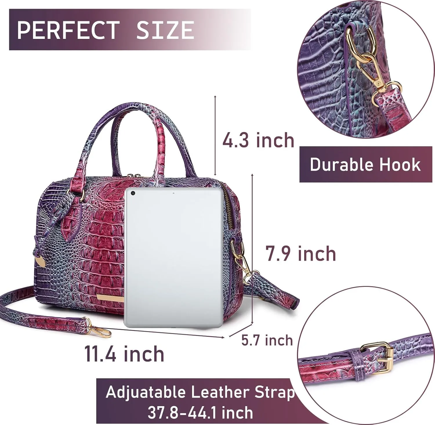 Top-Handle Crocodile Purses For Women Crossbody Leather Bags Trendy Large Capacity Tote with Shoulder Strap