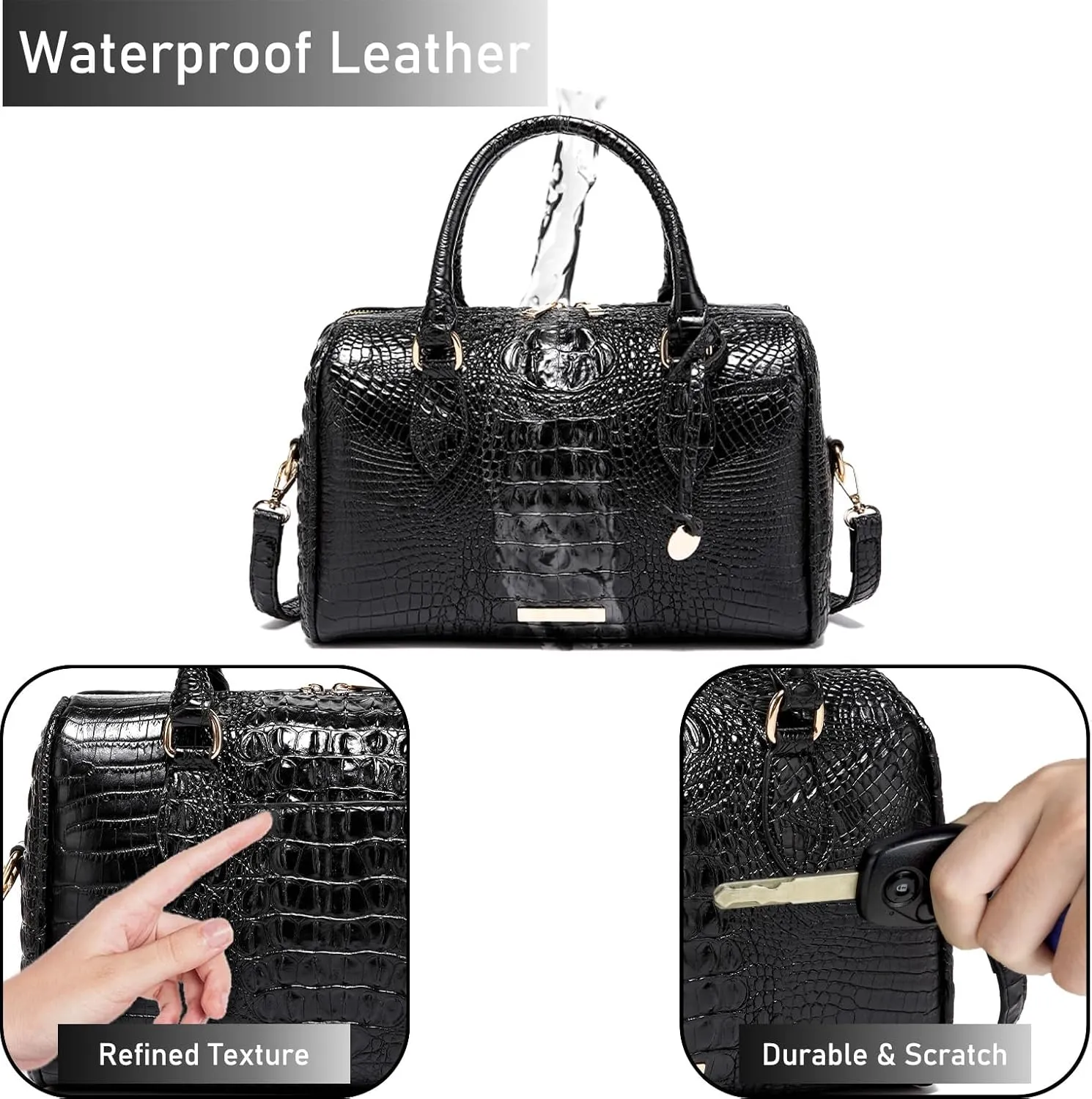 Top-Handle Crocodile Purses For Women Crossbody Leather Bags Trendy Large Capacity Tote with Shoulder Strap