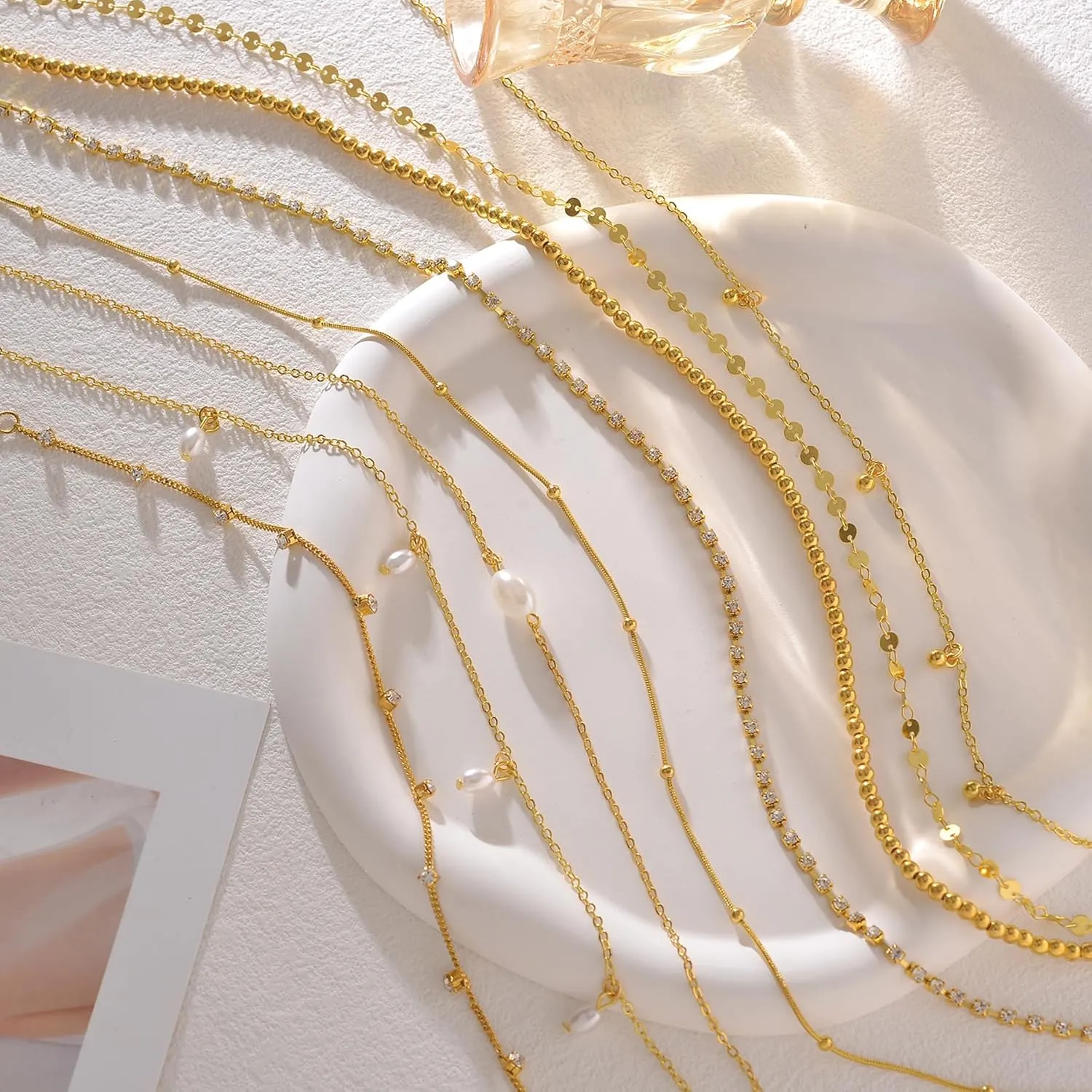 Tornito 8Pcs Waist Belly Chain 18K Gold Plated CZ Heart Pearl Snake Bead Sequin Paperclip Belly Chain Summer Beach Sexy Body Chains Jewelry Accessories for Women Adjustable