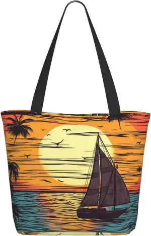 Tote Bag for Women Purse and Handbags Tote Shoulder Shopping Bag Sunset and sailboat Messenger Bag
