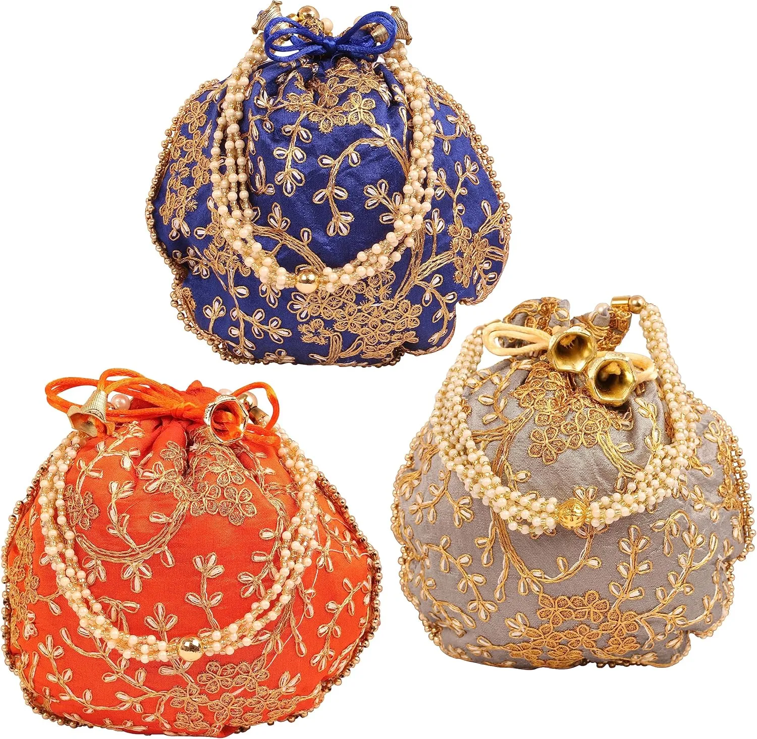 Touchstone Traditional Indian Hand Embroidered Jewelry Sweet Distribution Drawstring Fancy Colourful Purses Pouch for Women.