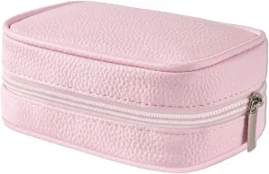 Travel Jewelry Organizer for Women, Small Pink Faux Leather Case with 6 Removable Zipper Pouches for Earrings, Rings, Necklaces, Bracelets, Compact Jewelry Storage Box for Purse or Suitcase
