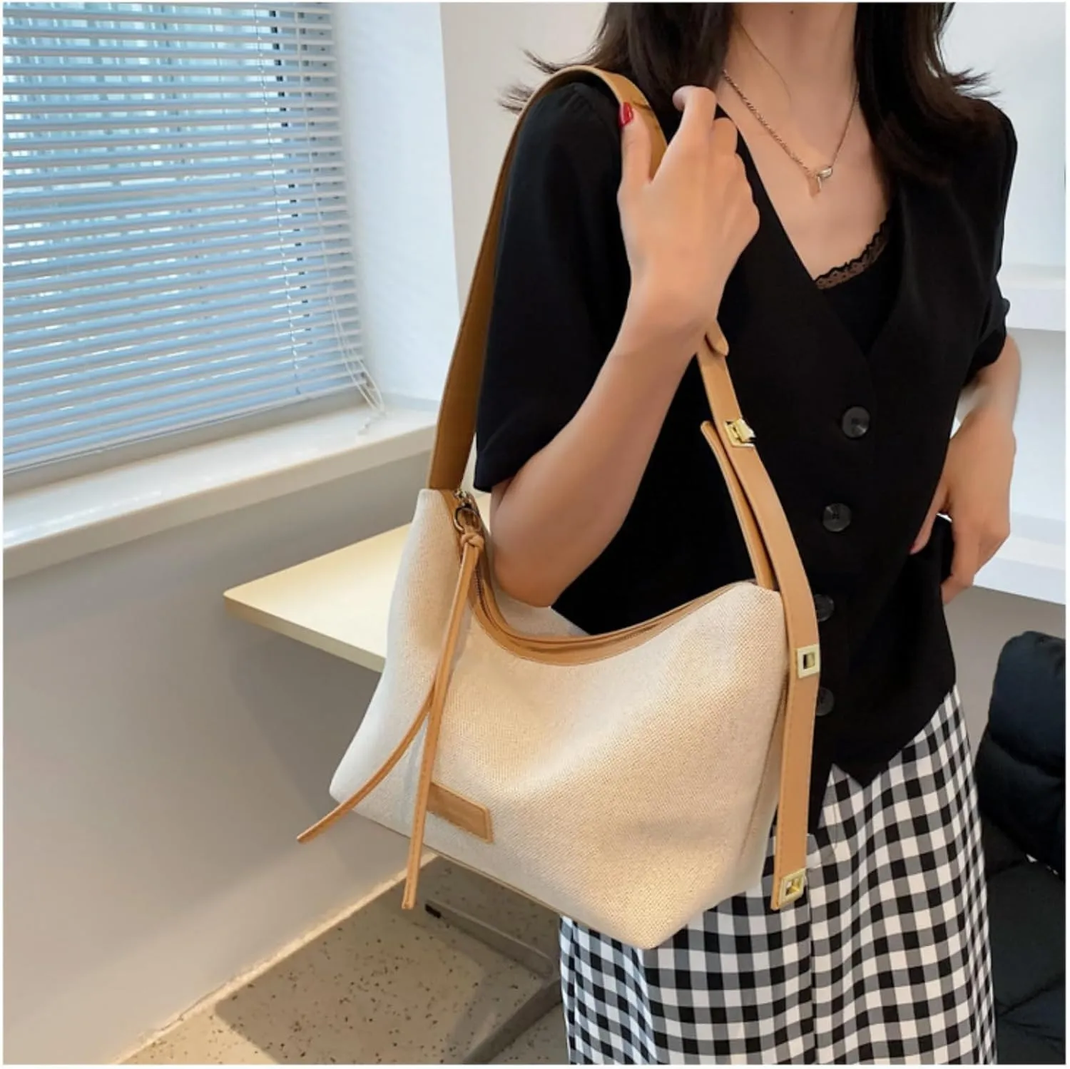 Trendy Women's Large Capacity Canvas Crossbody Bag with Adjustable Strap, Buckle & Zip Design,Festive Gifting