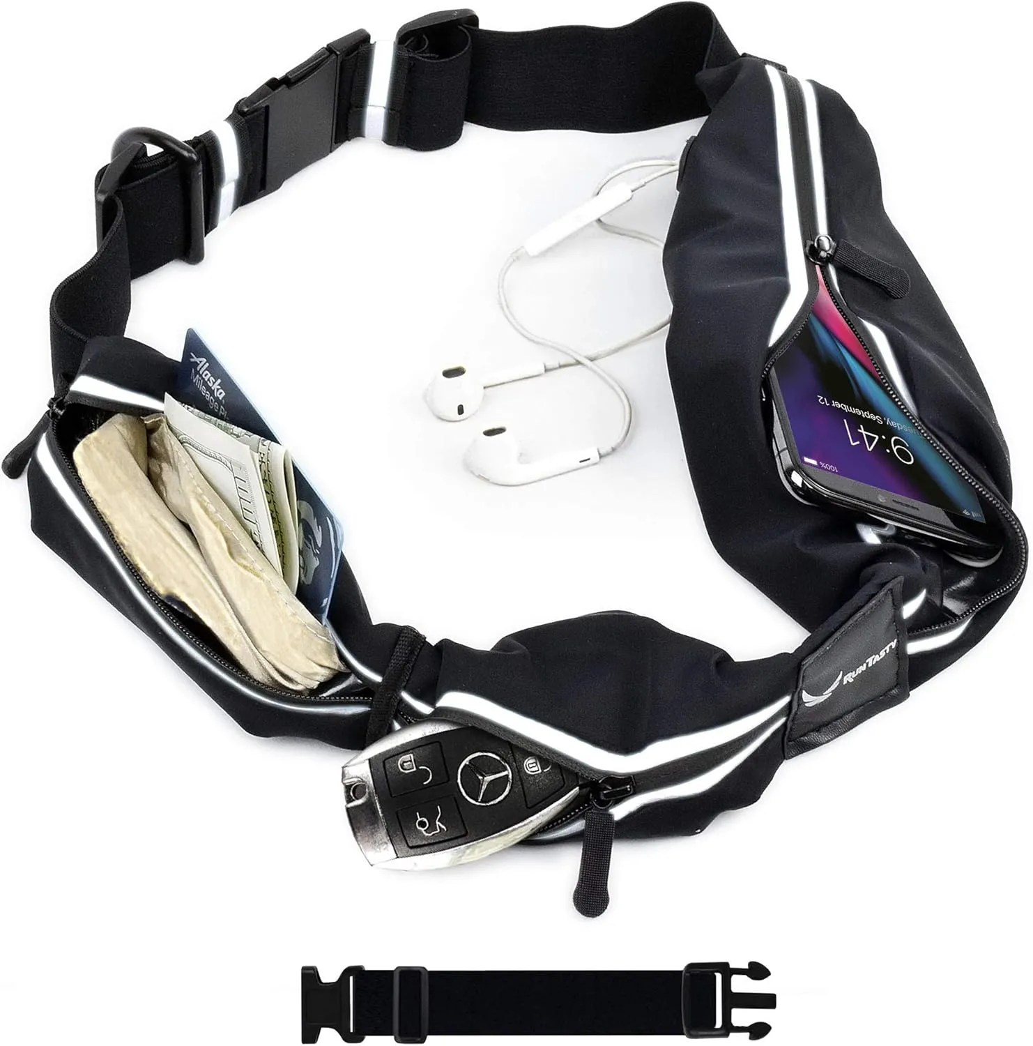 Ultimate 3-Pocket Running Fanny Pack w/RFID Blocking Sleeve – Fits iPhone X, 11-16 & Android Samsung – No Bounce, Waterproof Fitness & Travel Belt – Sleek, Durable, Secure, Ideal for Active Lifestyles