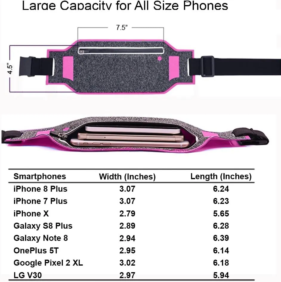 Ultra-thin Water Resistant Running Belt/Fannie Pack for Women and Men, Expandable Phone Belt to Hold Cell Phones, Cards, and Money. Ideal Waist Bag Waist Pack for Travel, Sports and Yoga (Pink)