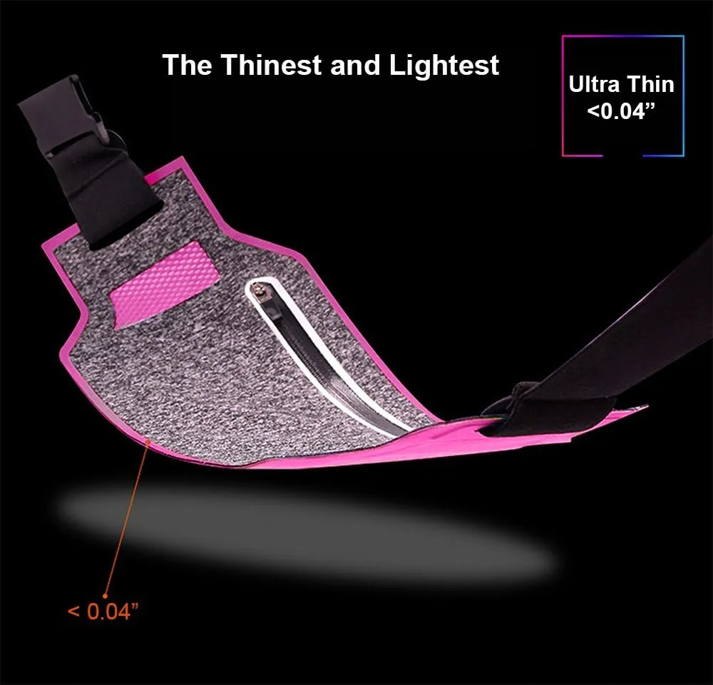 Ultra-thin Water Resistant Running Belt/Fannie Pack for Women and Men, Expandable Phone Belt to Hold Cell Phones, Cards, and Money. Ideal Waist Bag Waist Pack for Travel, Sports and Yoga (Pink)