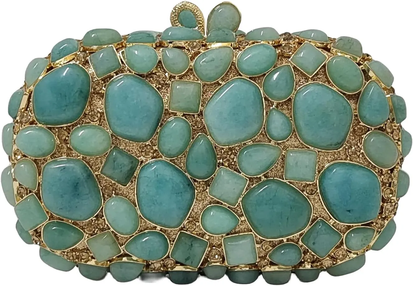 Unique Agate Stones Evening Bags Stone Crystal Clutch Party Handbag Women Glitter Rhinestone Purses Prom