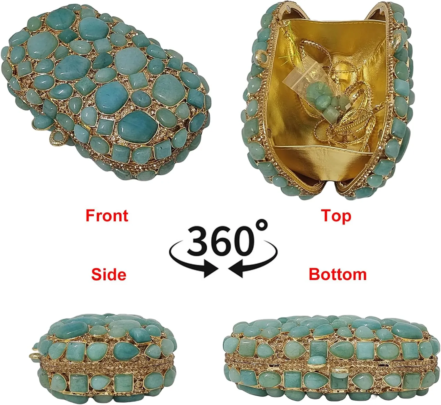 Unique Agate Stones Evening Bags Stone Crystal Clutch Party Handbag Women Glitter Rhinestone Purses Prom