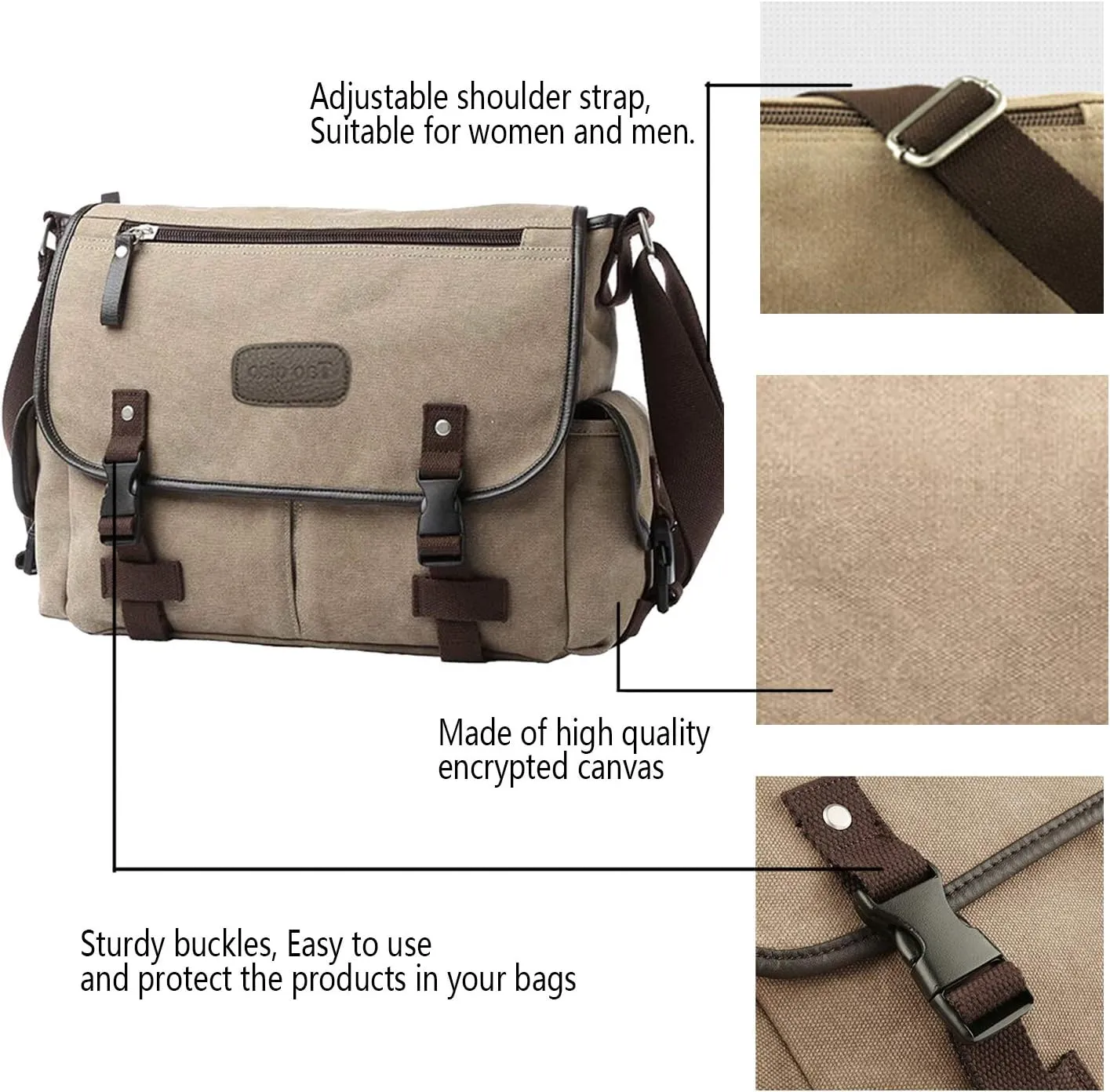 [Upgraded] Vintage Canvas Messenger Bag Large Book Laptop Shoulder Bag Women Men New