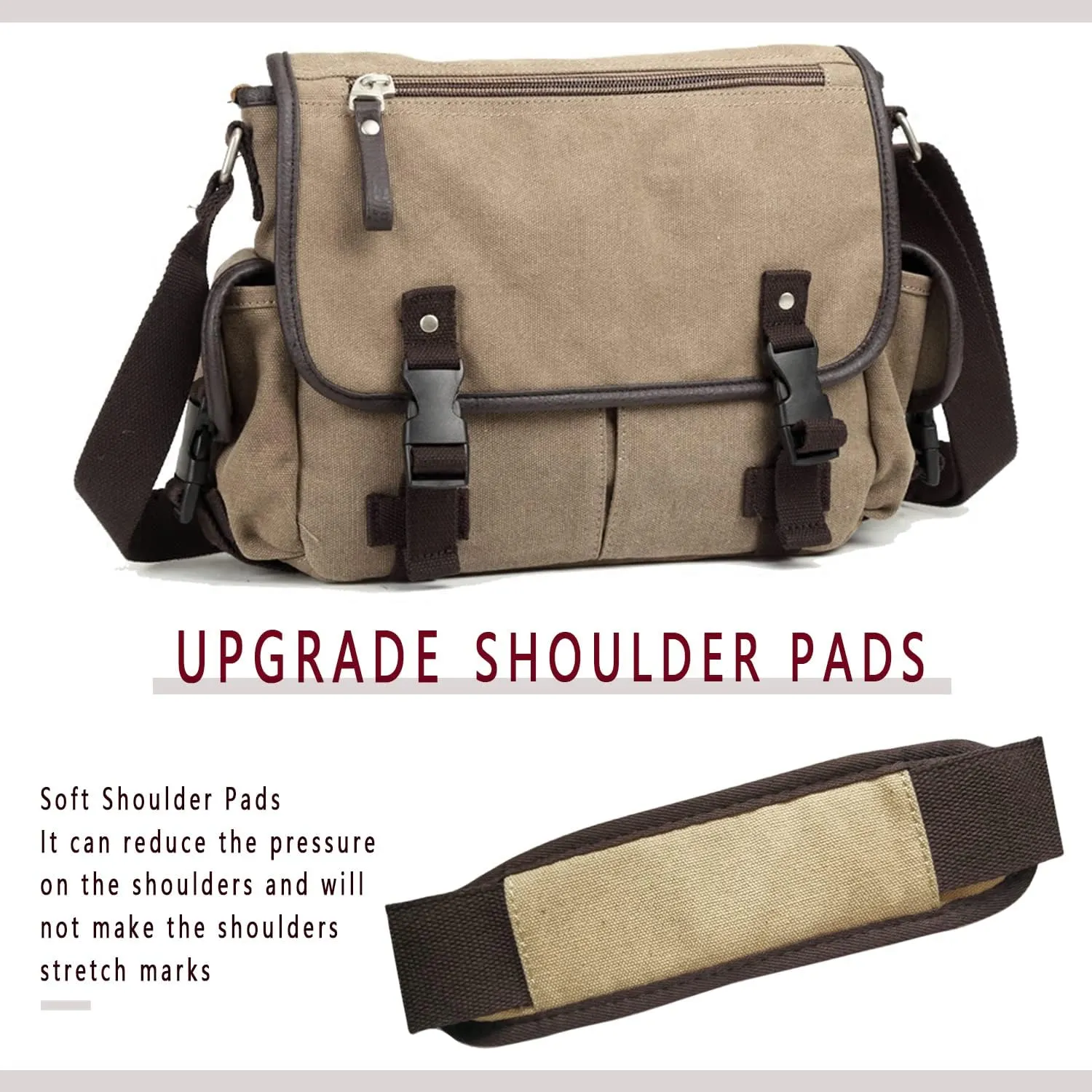 [Upgraded] Vintage Canvas Messenger Bag Large Book Laptop Shoulder Bag Women Men New