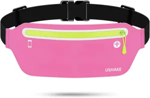 USHAKE Slim Running Belt, Ultra Light Bounce Free Waist Pouch Fitness Workout Belt Sport Waist Pack Exercise Waist Bag for Apple iPhone Samsung in Running Gym Marathon Cycling