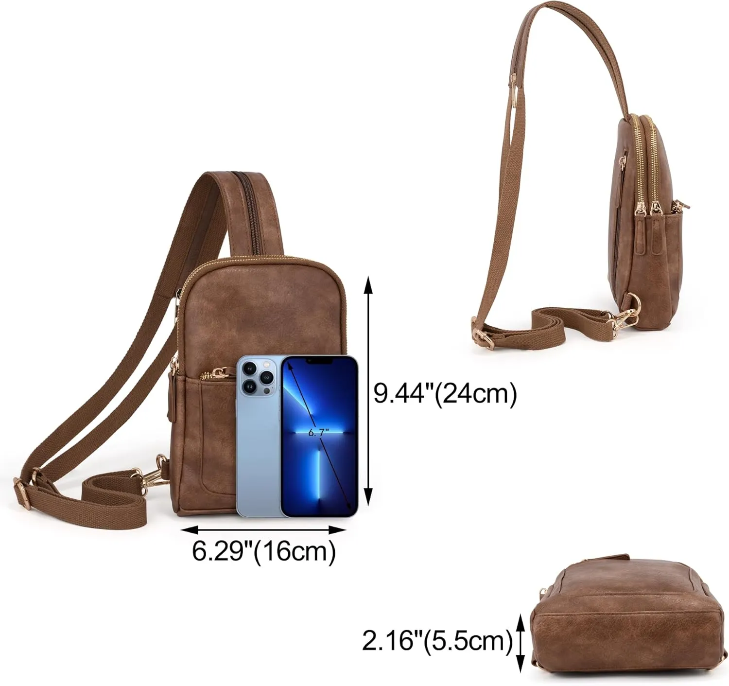 UTO Sling Bag for Women Crossbody Trendy Chest Belt Bag Convertible Backpack Purse with Wide Shoulder Zip Straps