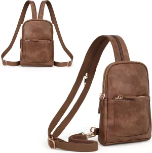 UTO Sling Bag for Women Crossbody Trendy Chest Belt Bag Convertible Backpack Purse with Wide Shoulder Zip Straps