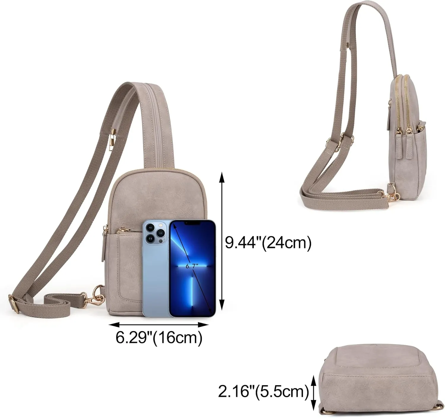 UTO Sling Bag for Women Crossbody Trendy Chest Belt Bag Convertible Backpack Purse with Wide Shoulder Zip Straps