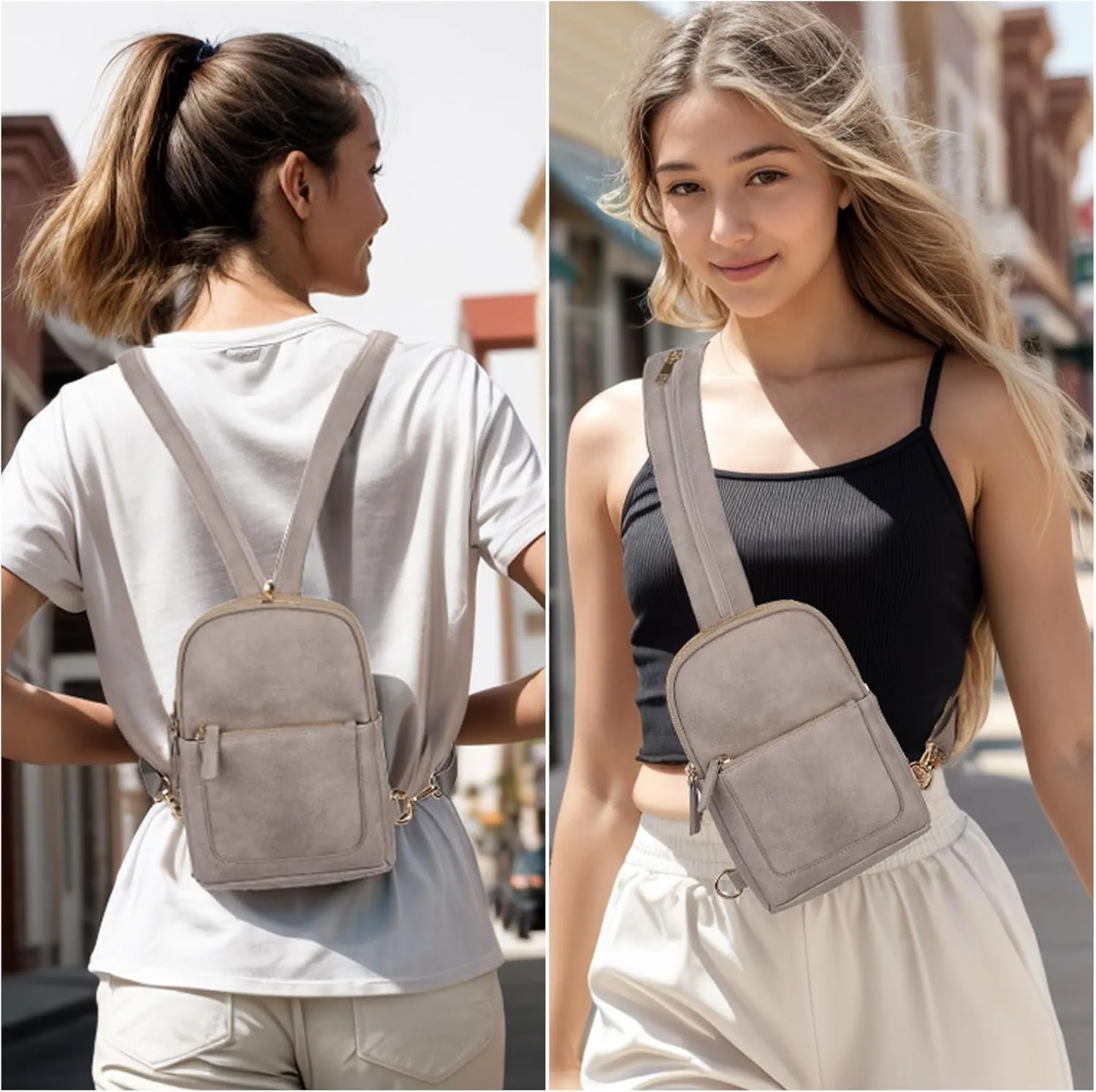 UTO Sling Bag for Women Crossbody Trendy Chest Belt Bag Convertible Backpack Purse with Wide Shoulder Zip Straps