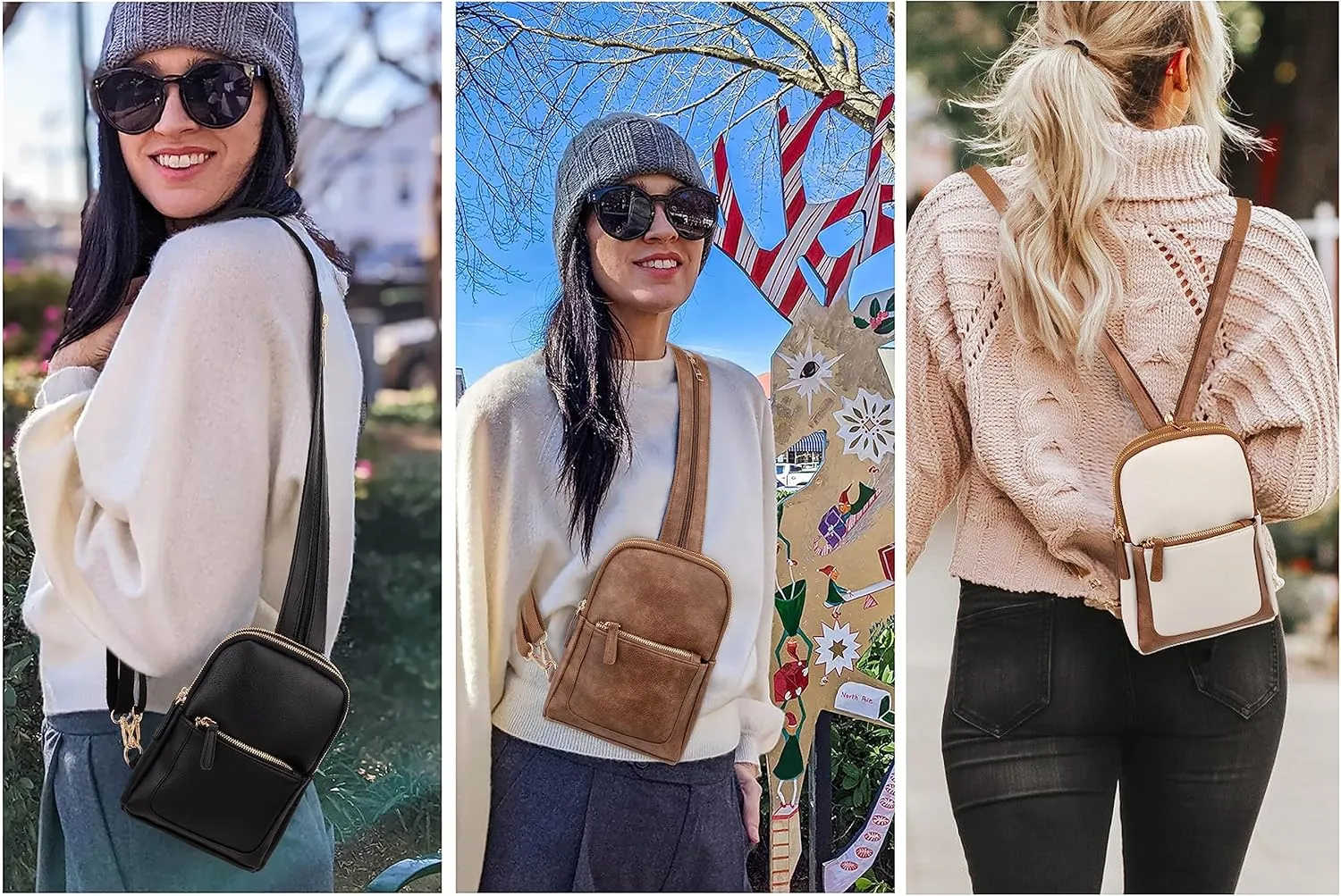 UTO Sling Bag for Women Crossbody Trendy Chest Belt Bag Convertible Backpack Purse with Wide Shoulder Zip Straps