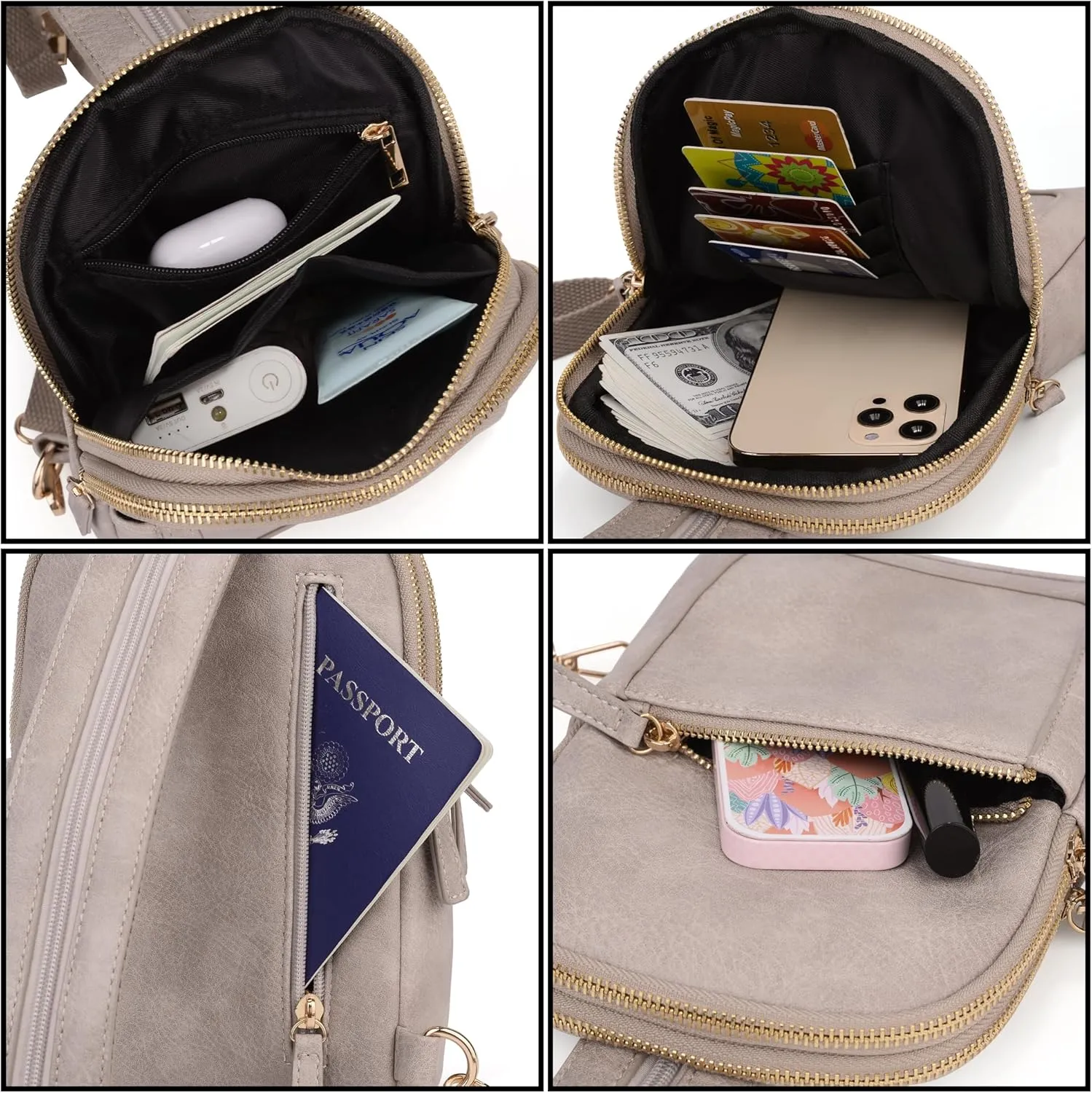 UTO Sling Bag for Women Crossbody Trendy Chest Belt Bag Convertible Backpack Purse with Wide Shoulder Zip Straps
