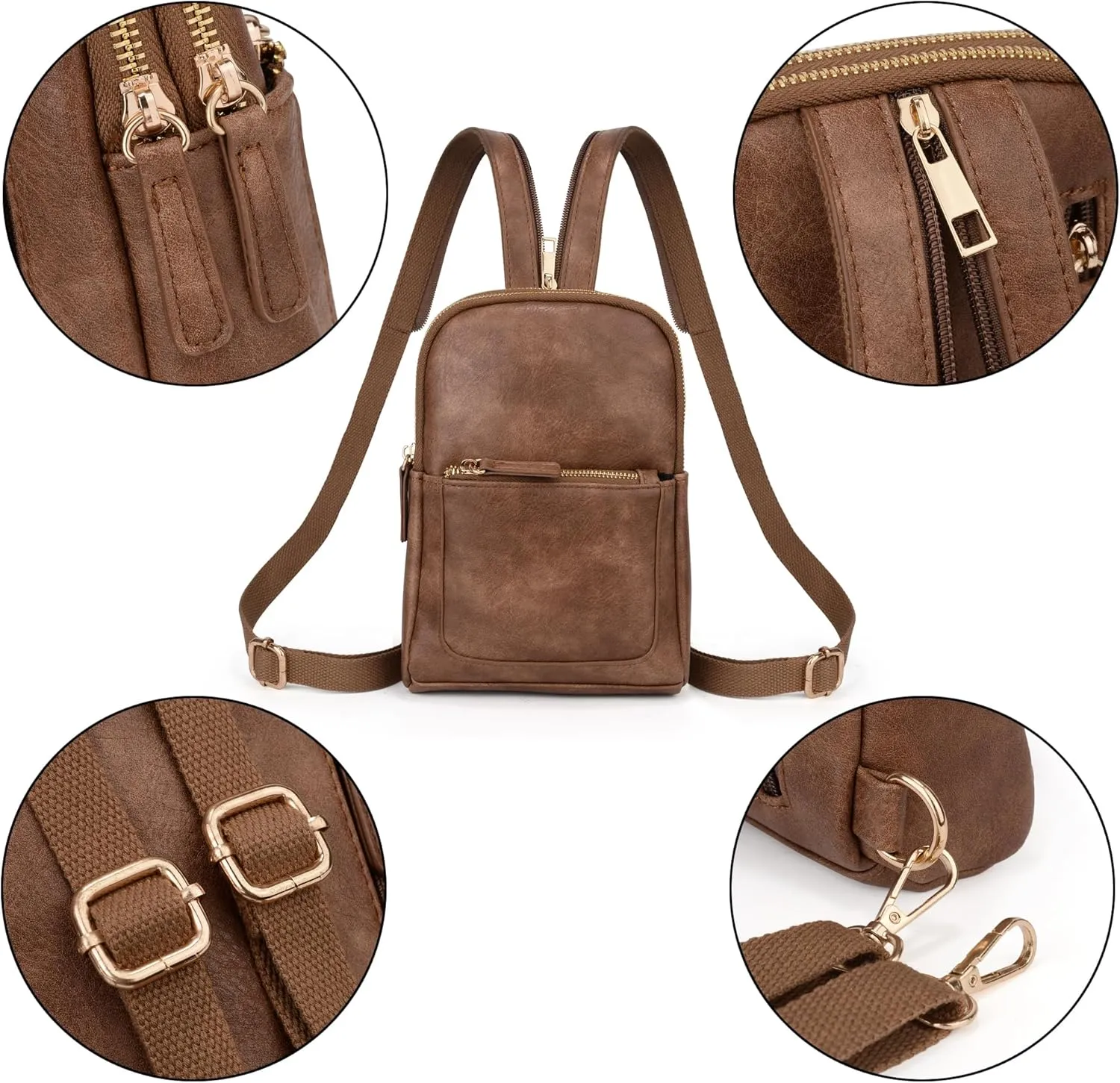UTO Sling Bag for Women Crossbody Trendy Chest Belt Bag Convertible Backpack Purse with Wide Shoulder Zip Straps