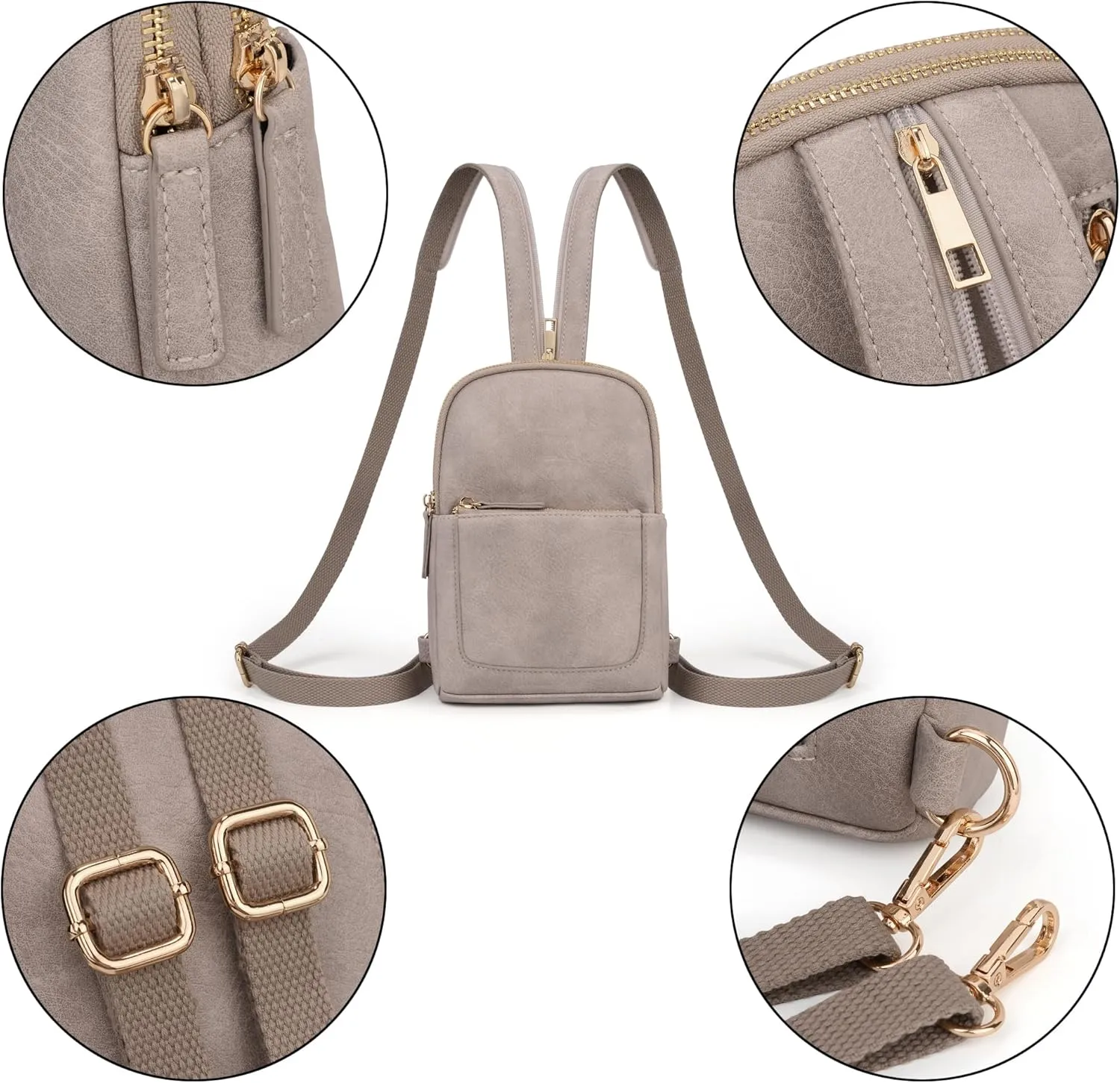 UTO Sling Bag for Women Crossbody Trendy Chest Belt Bag Convertible Backpack Purse with Wide Shoulder Zip Straps