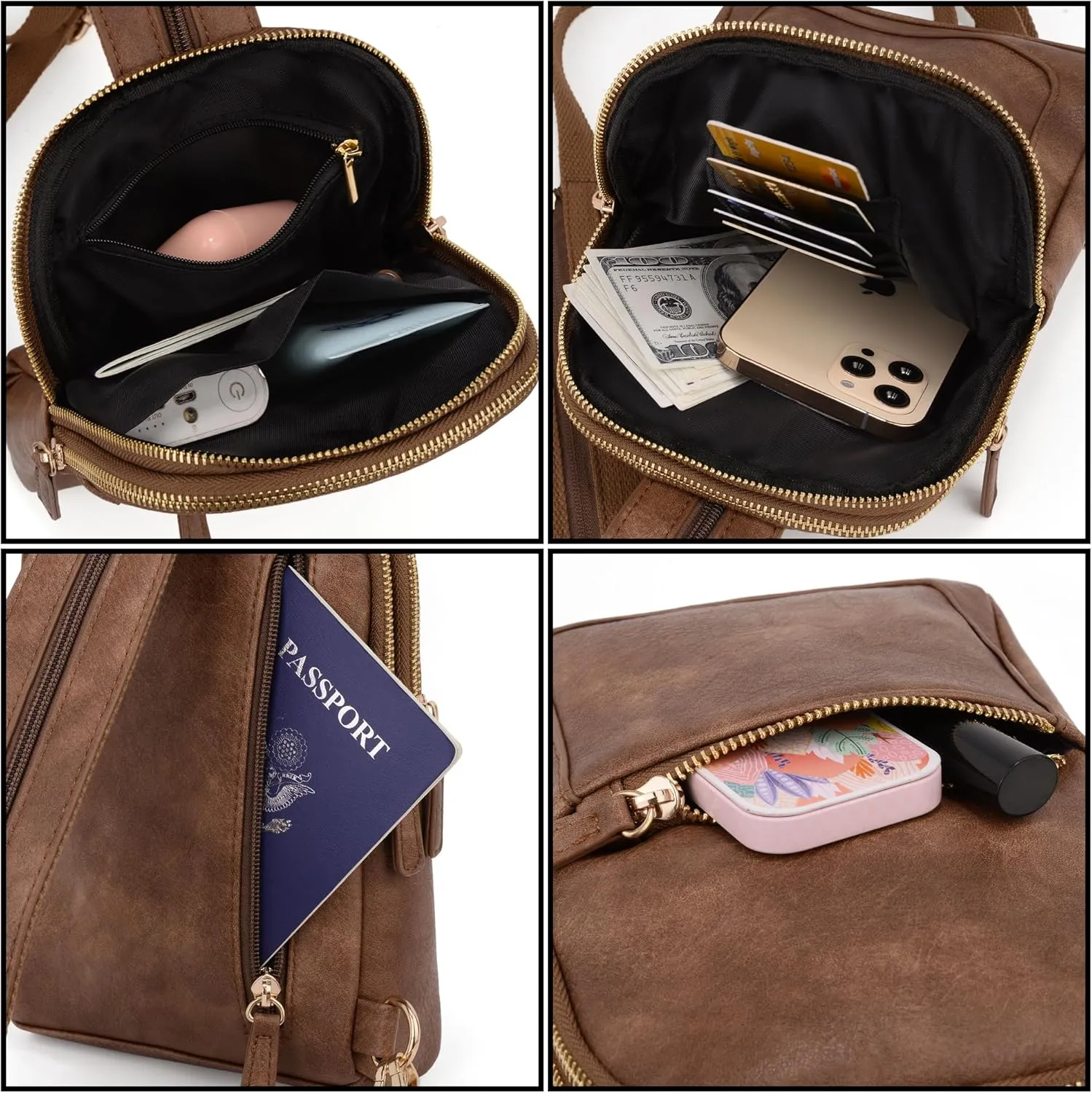 UTO Sling Bag for Women Crossbody Trendy Chest Belt Bag Convertible Backpack Purse with Wide Shoulder Zip Straps