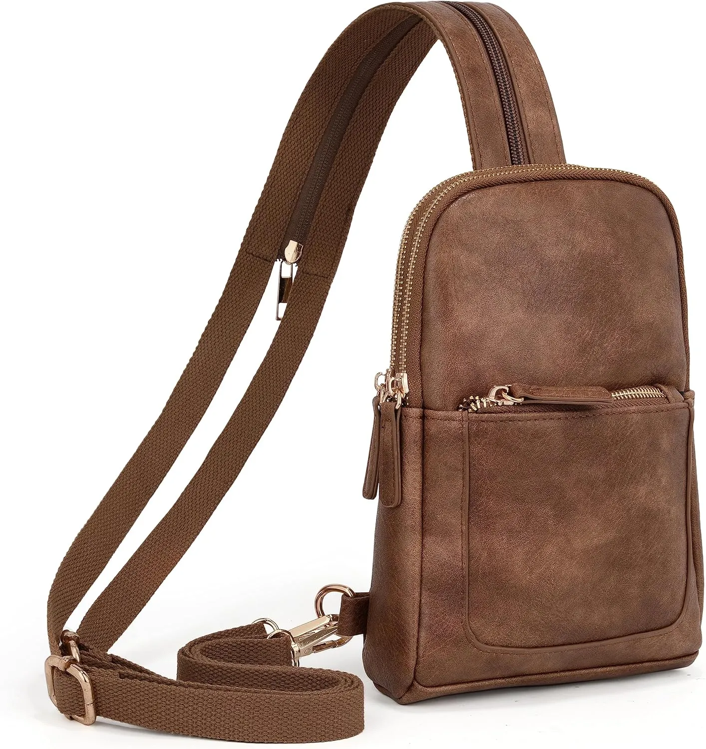UTO Sling Bag for Women Crossbody Trendy Chest Belt Bag Convertible Backpack Purse with Wide Shoulder Zip Straps