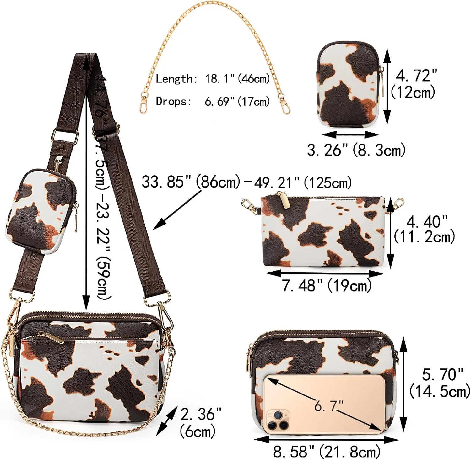 UTO Small Crossbody Bags for Women 3 in 1 Trendy Belt Purse Fashion Designer Mini Cute Sling Fanny Chest Pack