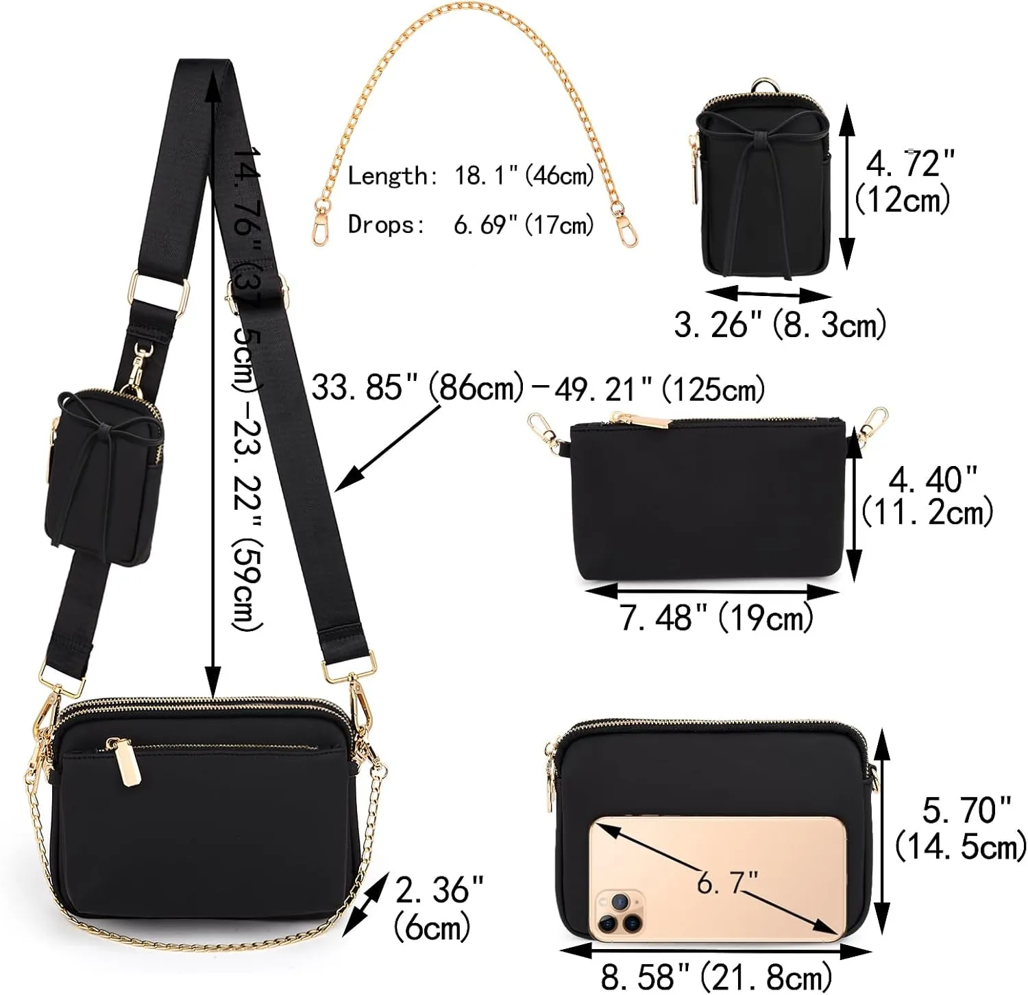 UTO Small Crossbody Bags for Women 3 in 1 Trendy Belt Purse Fashion Designer Mini Cute Sling Fanny Chest Pack
