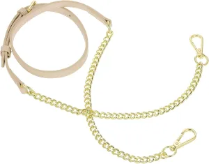 uxcell Adjustable Leather Chain Strap, 49" Genuine Leather Purse Chain Strap Replacement Handles for Women Crossbody Bag Handbag Shoulder Replacement Straps (Light Apricot, Gold Chain)