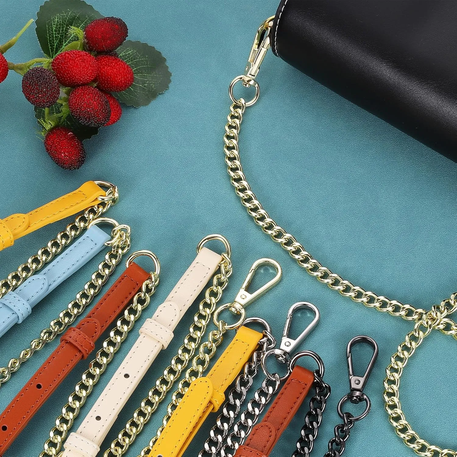 uxcell Adjustable Leather Chain Strap, 49" Genuine Leather Purse Chain Strap Replacement Handles for Women Crossbody Bag Handbag Shoulder Replacement Straps (Light Apricot, Gold Chain)