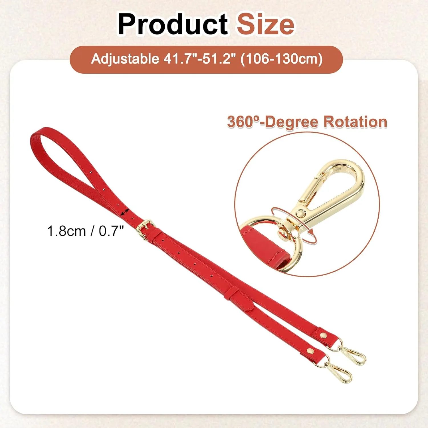 uxcell Genuine Leather Purse Strap, 41.7"-51.2" Adjustable Crossbody Replacement Straps 0.7" Width for Women Handbags Shoulder Bag (Bright Red, Gold Buckle)
