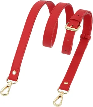 uxcell Genuine Leather Purse Strap, 41.7"-51.2" Adjustable Crossbody Replacement Straps 0.7" Width for Women Handbags Shoulder Bag (Bright Red, Gold Buckle)
