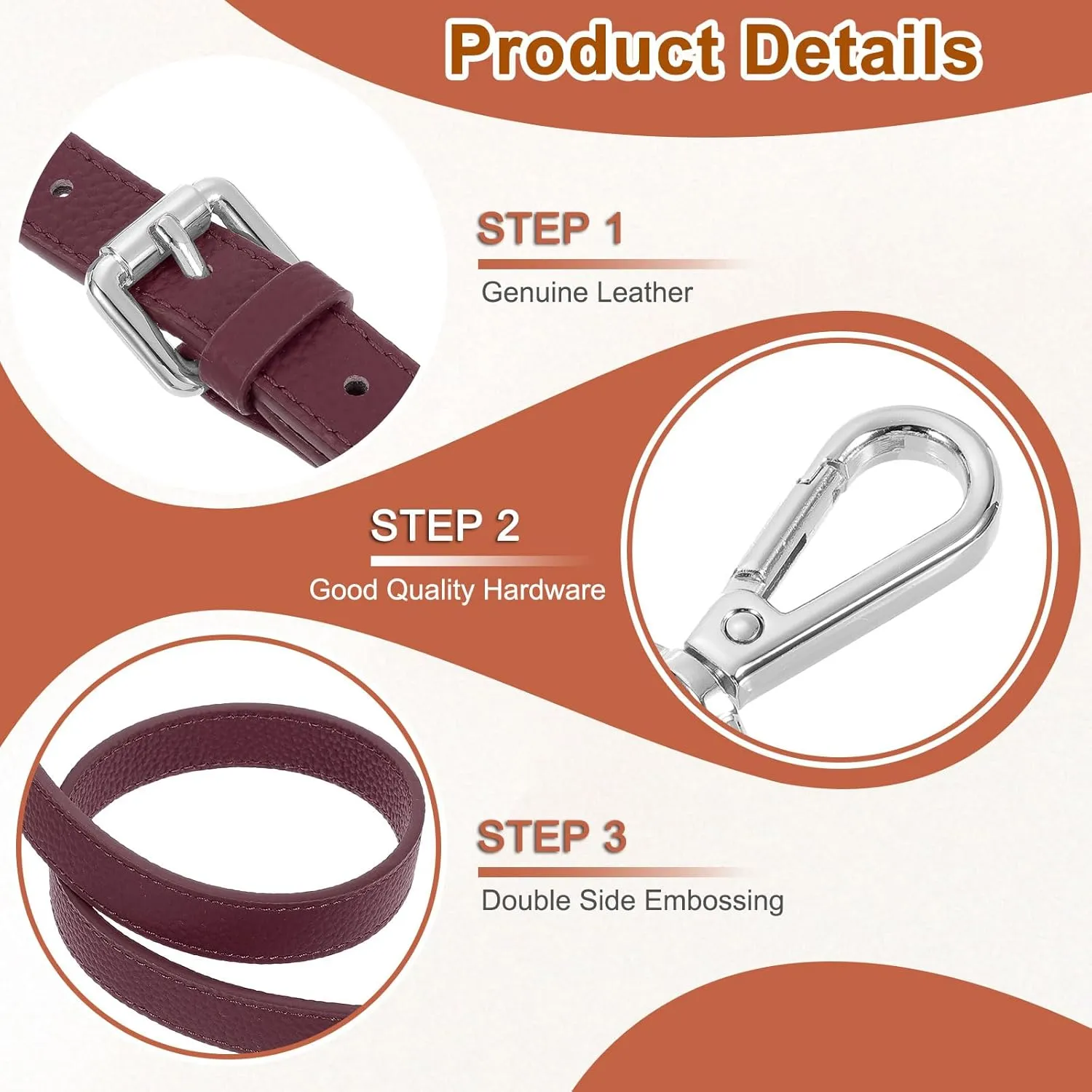 uxcell Genuine Leather Purse Strap, 41.7"-51.2" Adjustable Crossbody Replacement Straps 0.7" Width for Women Handbags Shoulder Bag (Burgundy, Silver Buckle)