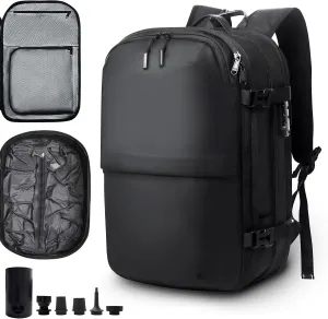 Vacuum Backpack Travel- 60L Expandable Air Vacuum Seal Backpack, Vacuum Compression Laptop Backpack Water Resistant TSA Lock (with Pump)