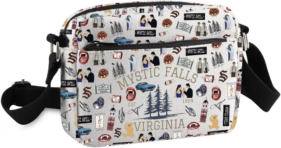Vampire TV Show Inspired Crossbody Purse Bag TVD Enthusiasts Carry-on Bag Vampire Gift Mystic Falls Virginia Est 01864 Gift
