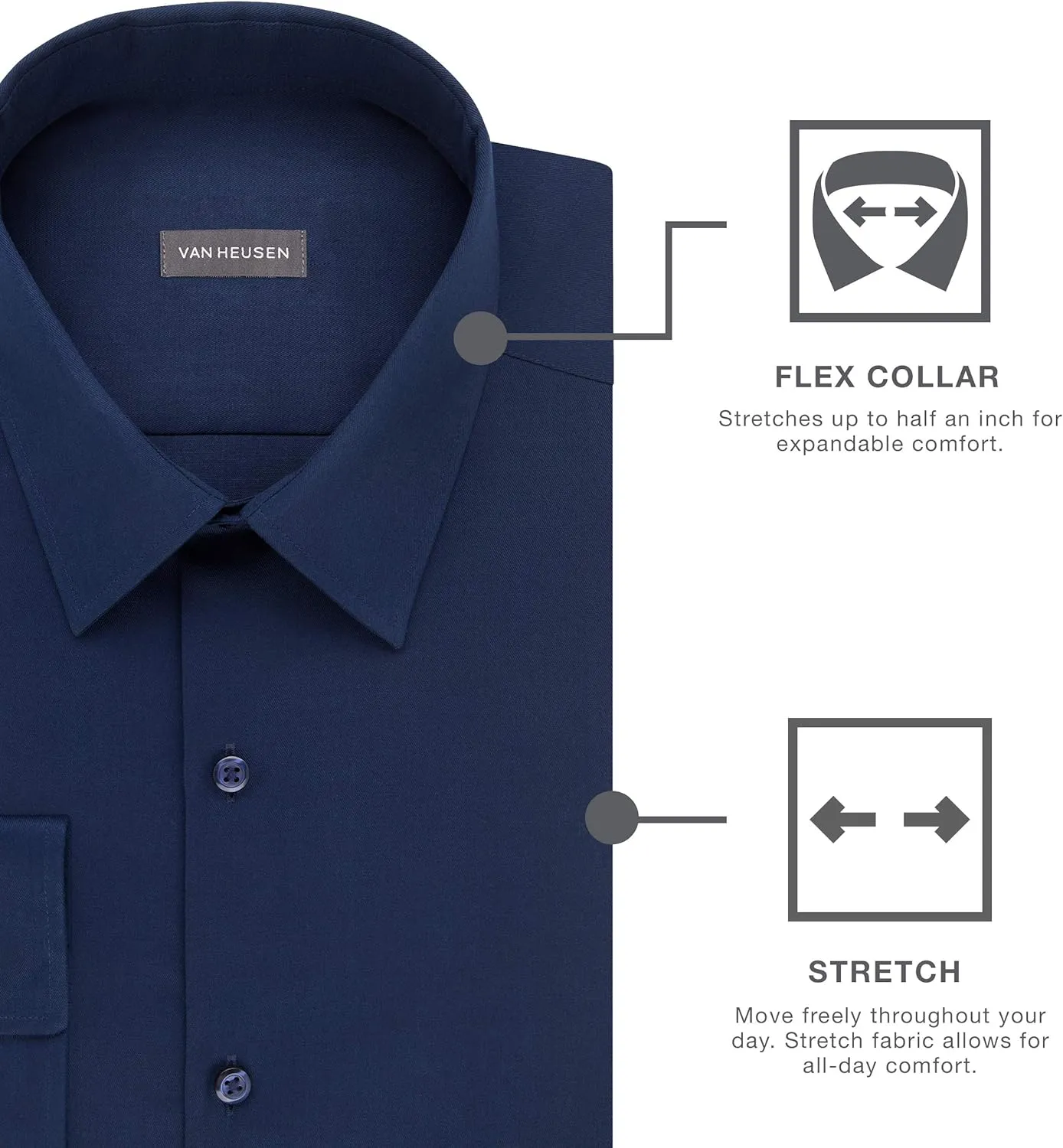 Van Heusen Men's Regular Fit Flex Collar Stretch Dress Shirt
