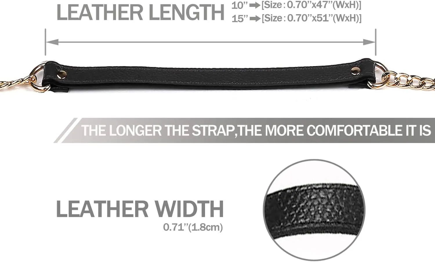 VanEnjoy 18MM Replacement Chain & Genuine Leather Shoulder Crossbody Straps for Handbags Purse Bags (Black)