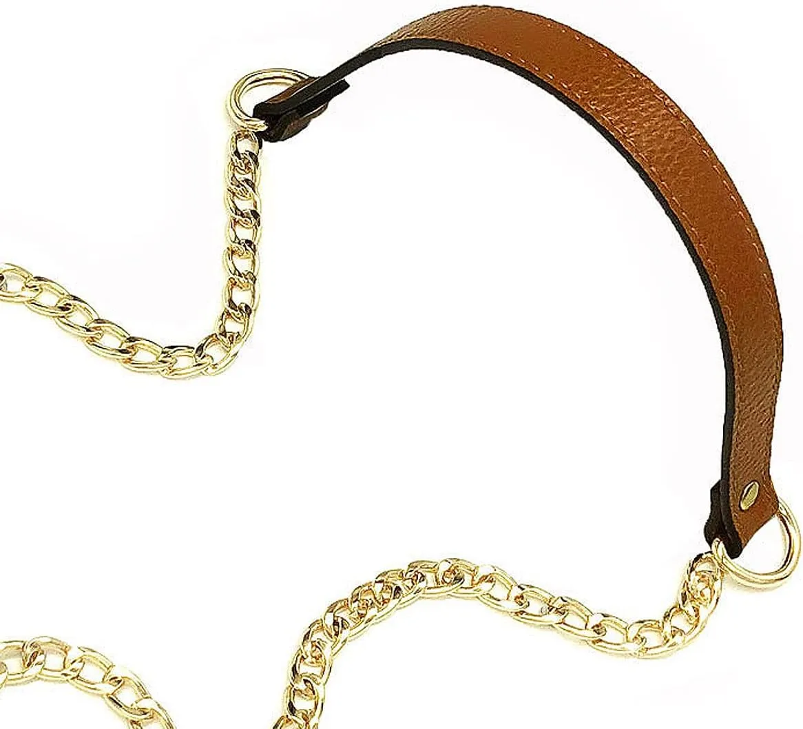 VanEnjoy 18MM Replacement Chain & Genuine Leather Shoulder Crossbody Straps for Handbags Purse Bags -Extended Version(Brown)