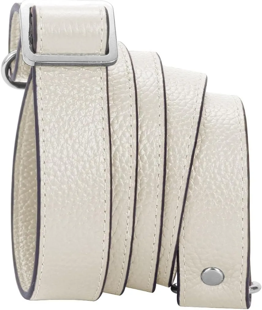 VanEnjoy Full Grain Leather Adjustable Replacement Strap Cross Body Bag Purse.1 inch wide (Beige-Silver Buckles)