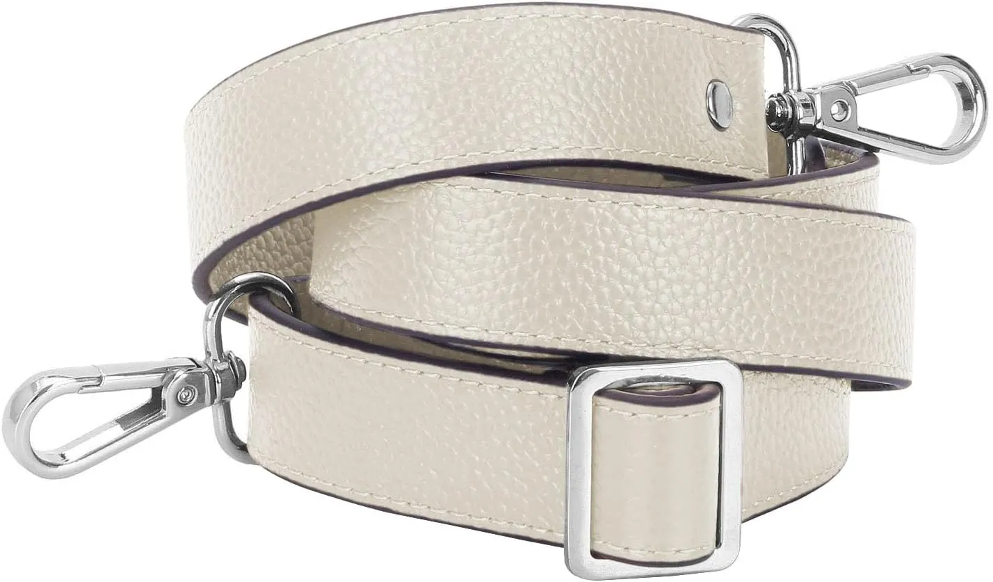 VanEnjoy Full Grain Leather Adjustable Replacement Strap Cross Body Bag Purse.1 inch wide (Beige-Silver Buckles)