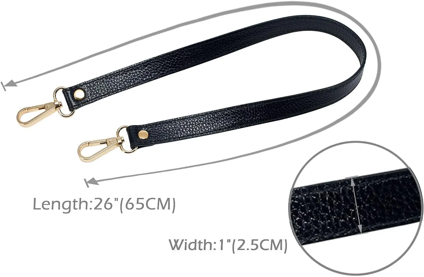 VanEnjoy Full Grain Leather Replacement Strap Shoulder Bag Purse, 0.98 inch Width Gold Hardware(Black)