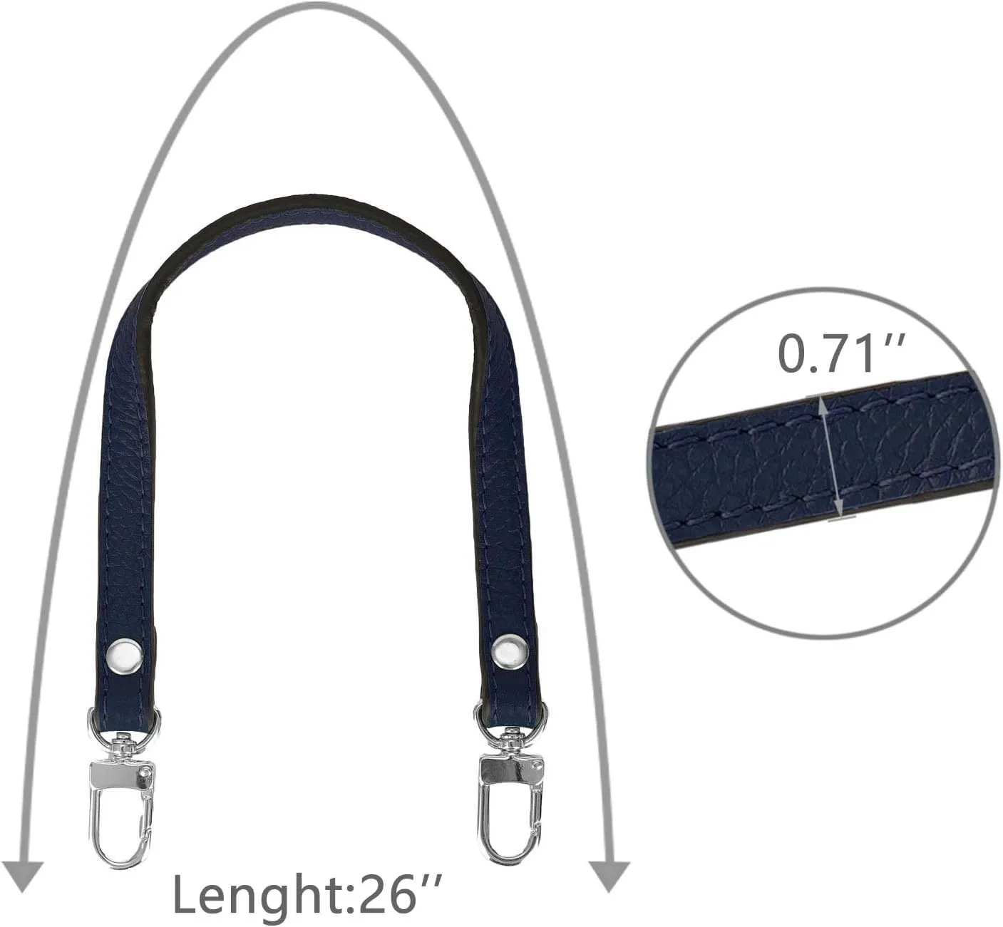 VanEnjoy Full Grain Leather Shoulder Strap Replacement with 2 Square Locks -Extended Version (Navy-Silver Lock)