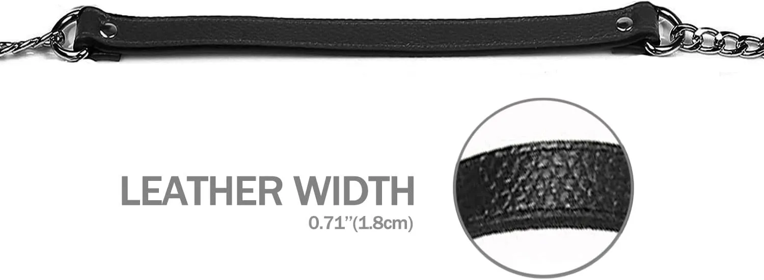VanEnjoy Replacement Chain & Genuine Leather Shoulder Crossbody Strap (Black- grey Buckles)