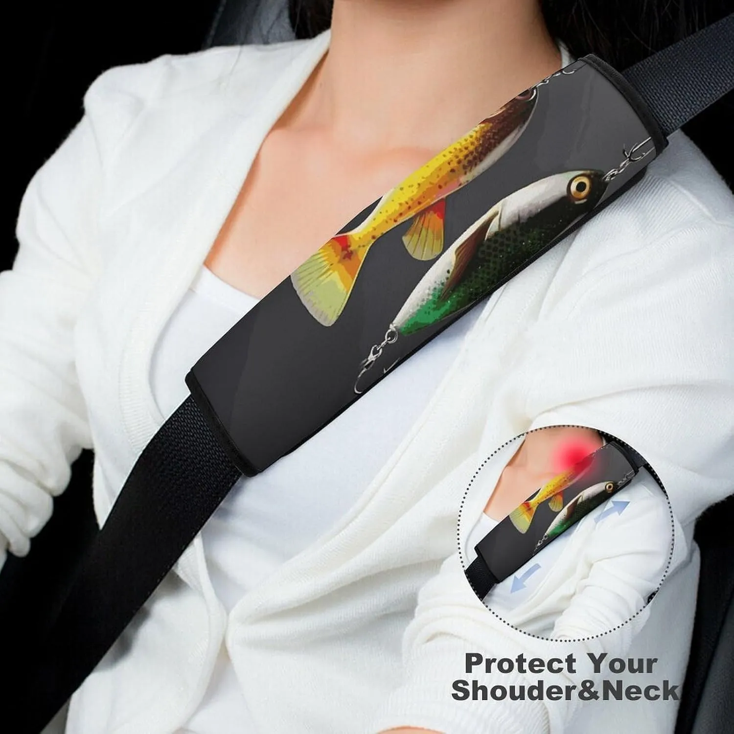 Various Type of Fishing Baits Auto Seat Belt Cover 2PCS Universal Car Seat Belt Shoulder Protector Pad, Protect Your Shoulders and Neck for Car Seat Belt, Shoulder Bag, Backpack