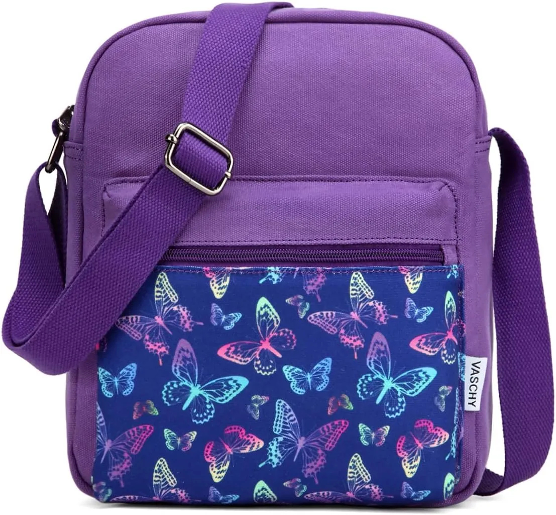VASCHY Messenger Bag for Girls, Lightweight Canvas Crossbody Bag Purse for Teen Girls Women Fits Water Bottle