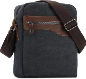 VASCHY Small Messenger Bag, Vintage Leather Canvas Crossbody Shoulder Side Bag for Men Women for Work/Travel