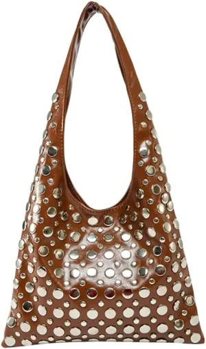 Ventilate Sling Shoulder Bag for Women Rivets Underarm Bucket Bags with Large Capacity Punk Style Causal Hobo Purse